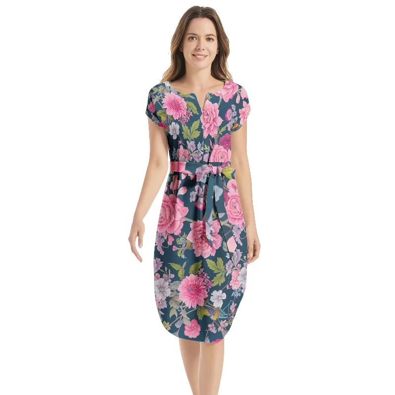 Sneak Peek Sale Notched Neck Belted Dress