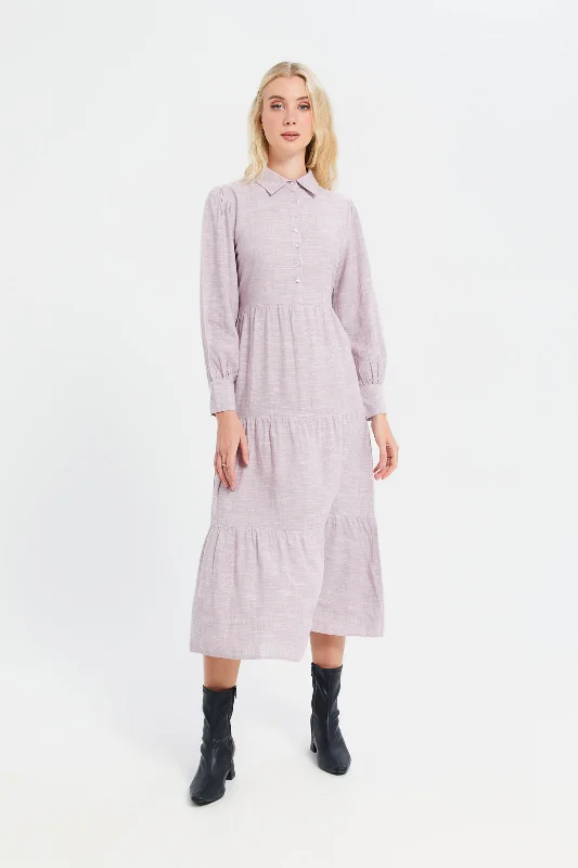 Closeout Women Lilac Shirt Tier Dress