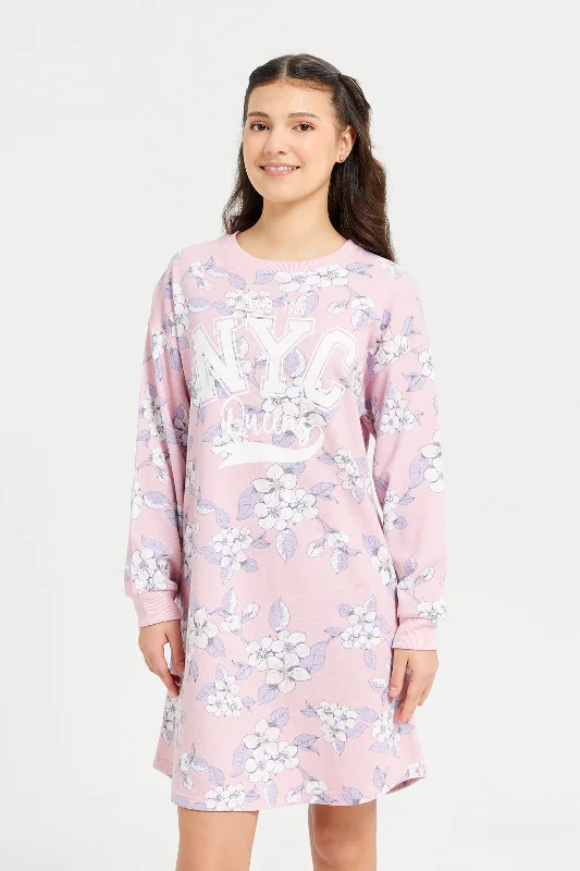 Price Buster Senior Girls Pink Floral Sweatshirts Dress