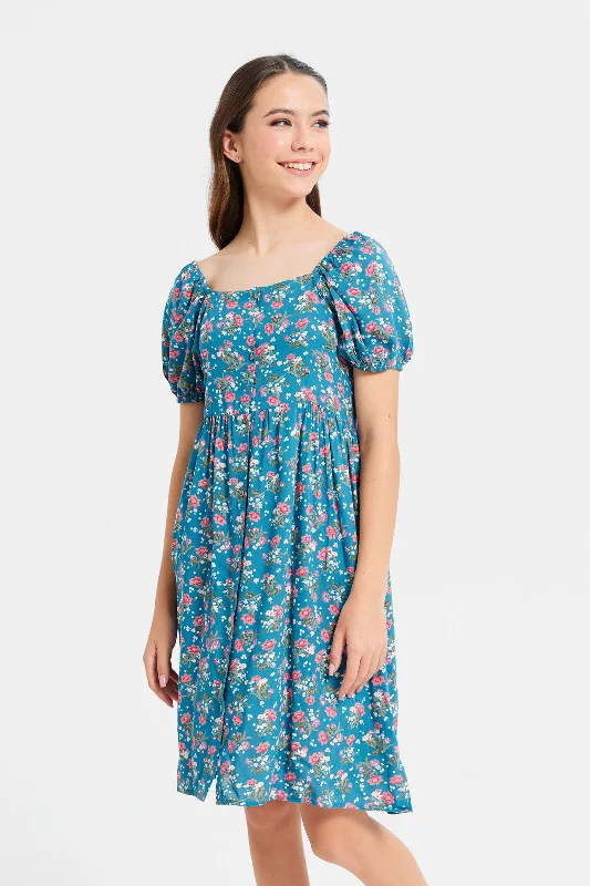 Daily Deals Senior Girls Blue Floral Print Dress
