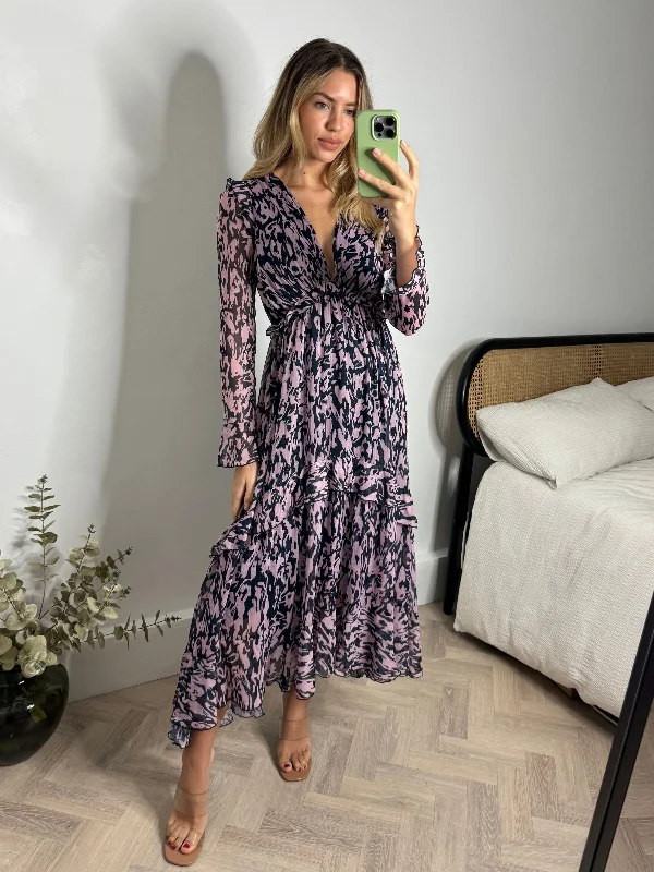 Weekend Deal Birdie Frill Tie Back Dress / Blush & Navy