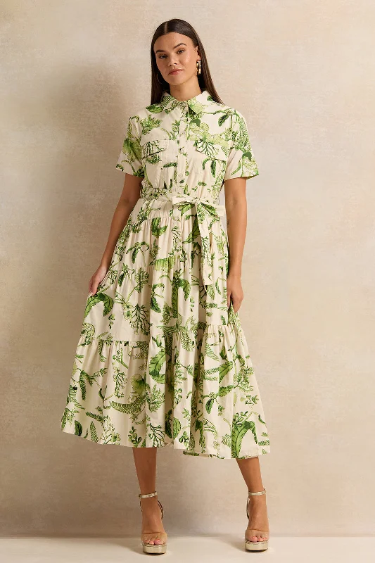 Big Savings Women Ivory Printed Tiered Shirt Dress