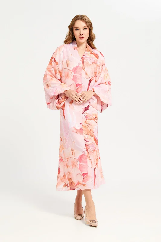 New Deals Women Pink Printed Long Sleeve Dress