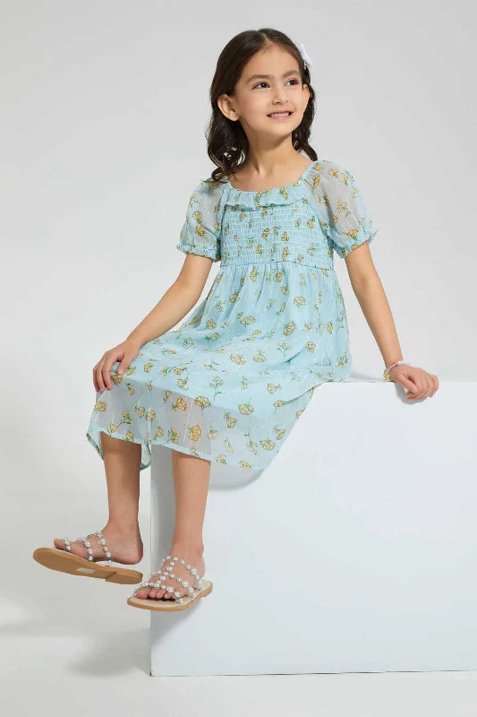 Lowest Price Mint Smocked Floral Dress