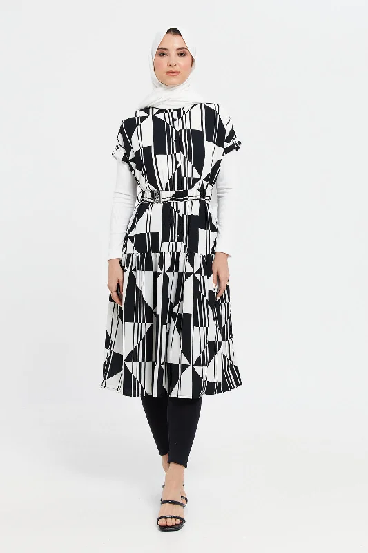 Fantastic Offers Women Black And White Printed Dress