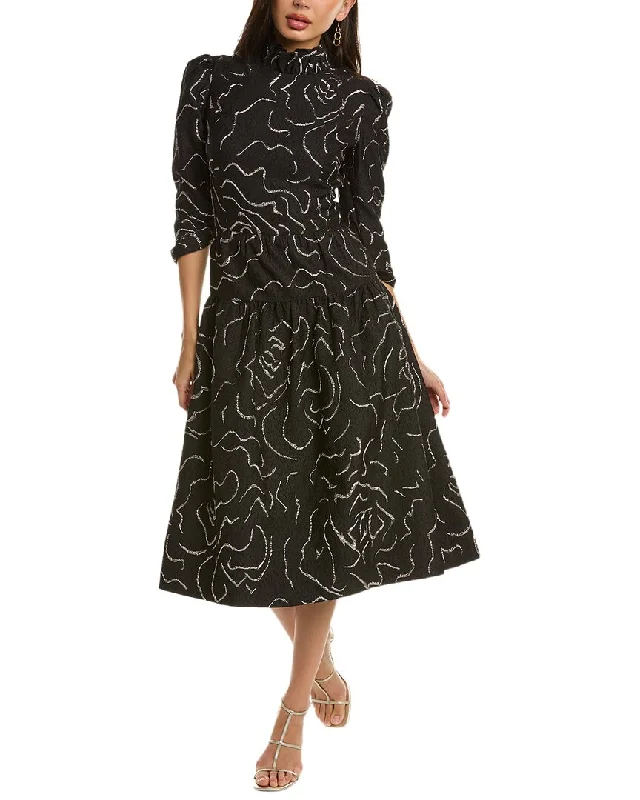 New Deals Teri Jon by Rickie Freeman Metallic Jacquard Midi Dress