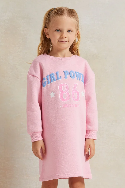 Mega Sale Girls Pink Printed Sweatshirt Dress