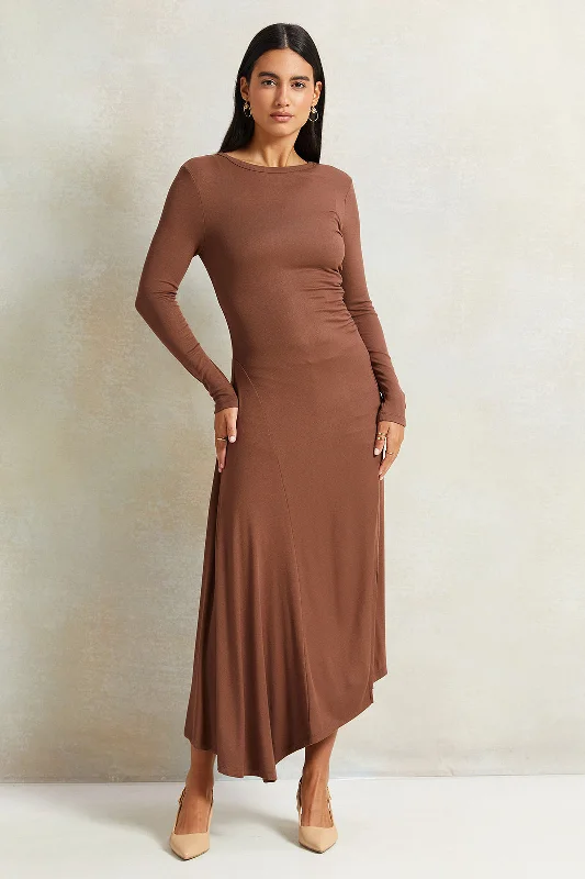Shop and Save Women Brown Rouched Dress