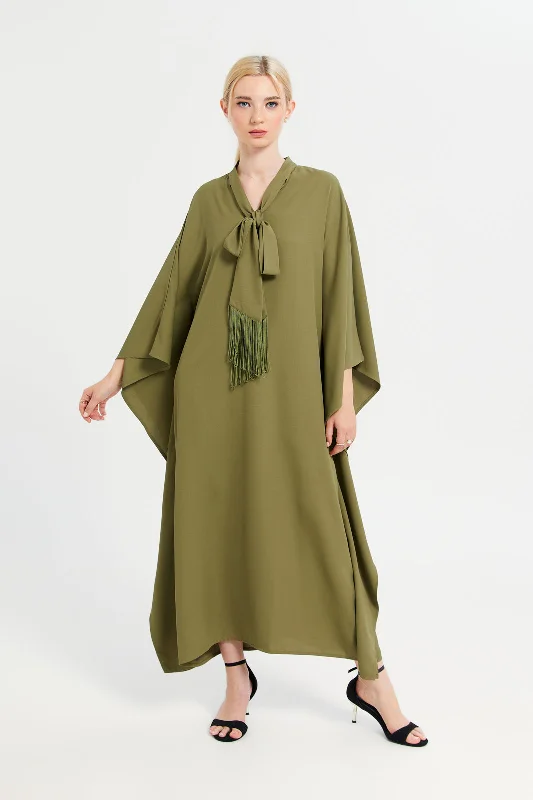Final Clearance Women Plain Green Kaftan Dress