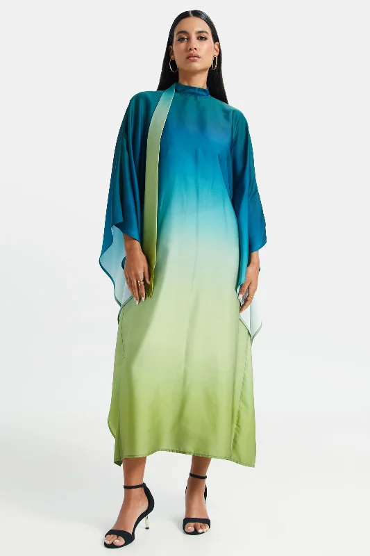 Major Savings Women Green And Blue Ombre Print Kaftan