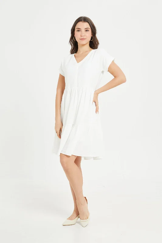 Low Prices Women White Tiered Dress