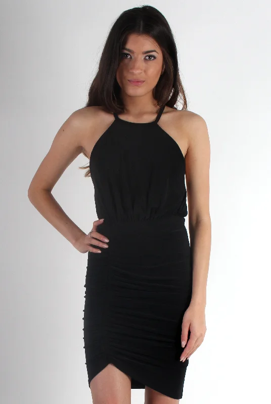 Mega Deal Allisa Black Rushed Side Dress