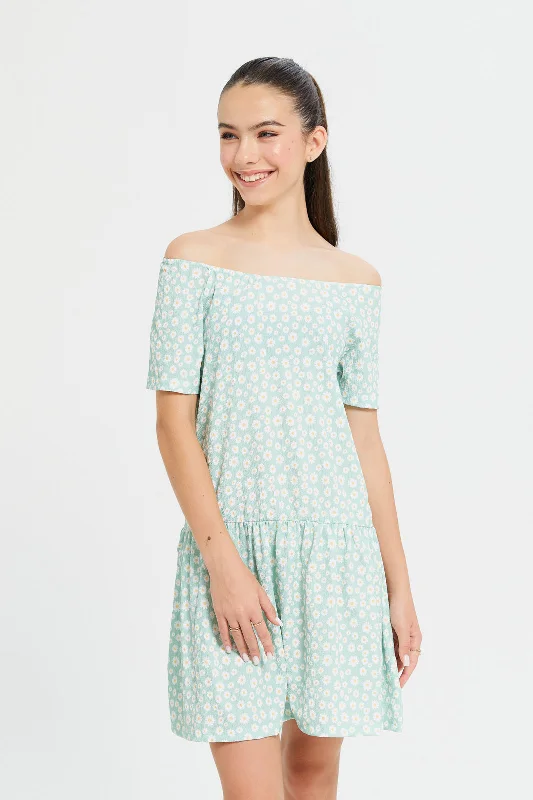 Don't Wait Senior Girls Blue Printed Dress