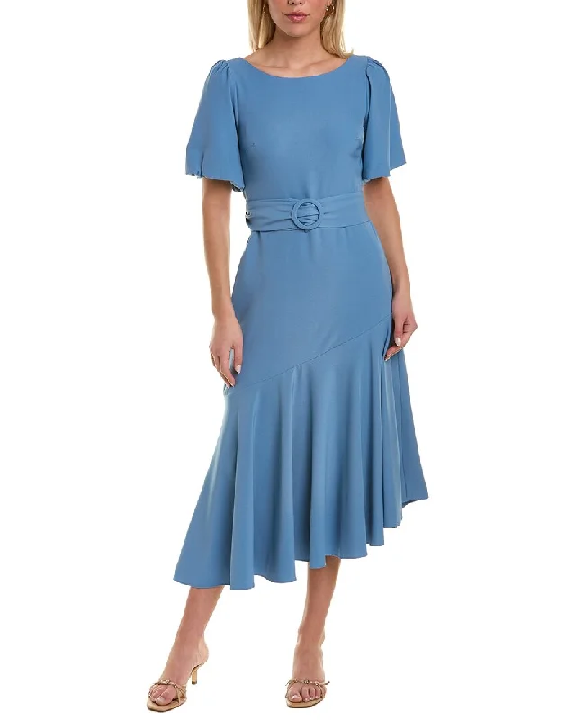 Super Deal Taylor Belted Crepe Midi Dress