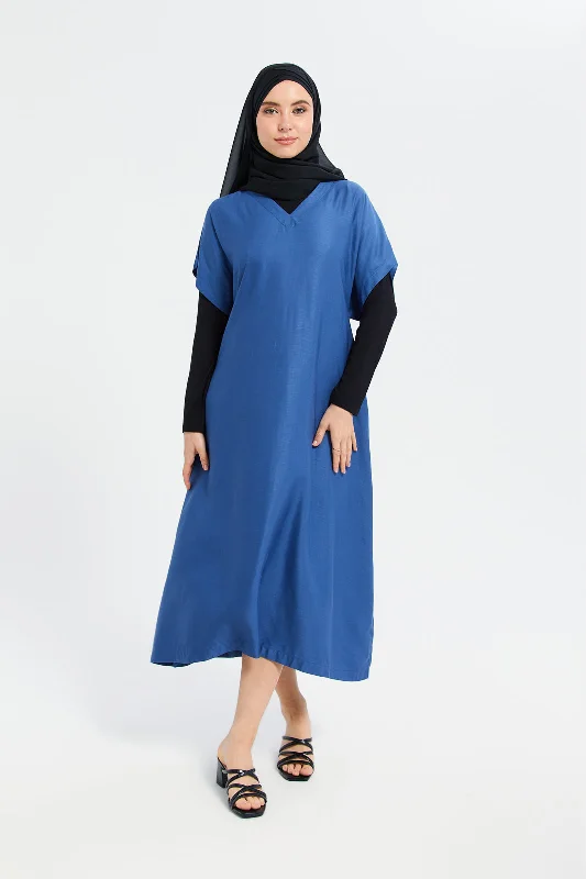 Best Deals Women Navy Plain Sinched Waist Kaftan