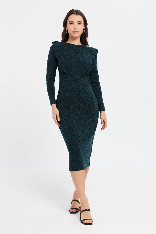 Great Deals Women Teal Jacquard Dress