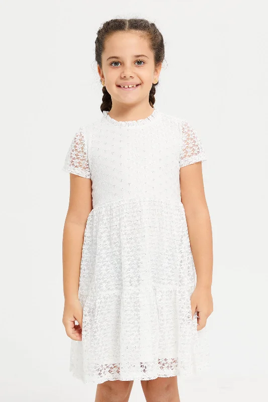 Year-End Sale Girls White Lace Tiered Dress