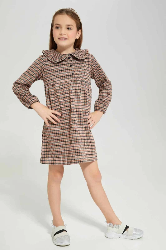 Discount Extravaganza Girls Beige Checked Dress