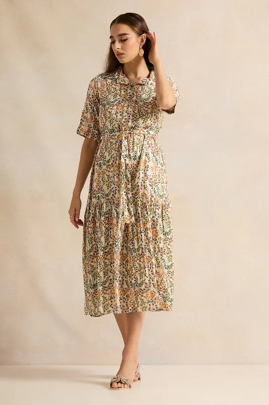 Steals and Deals Women Multicolour Printed Collared Dress