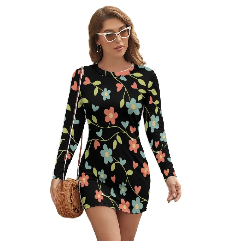 Friends and Family Sale Women's Long Sleeve Round Neck Slim Dress