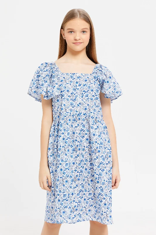 Overstock Senior Girls Blue Floral Printed Dress