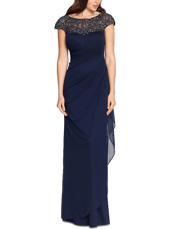 Special Price Petites Womens Embellished Illusion Evening Dress