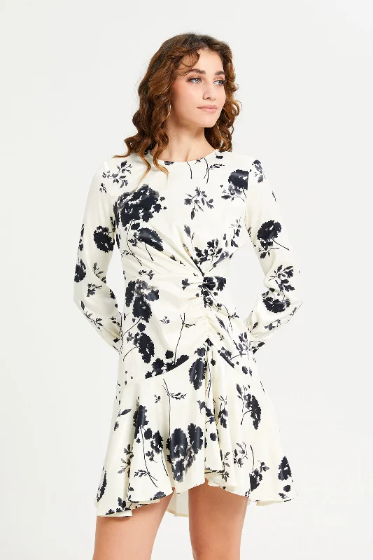 Super Sale Women White And Black Printed Tiered Dress