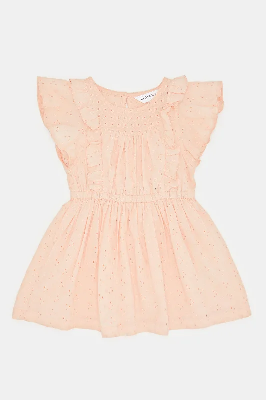 Anniversary Sale Infant Girls Orange Flutter Sleeves Schiffli Dress
