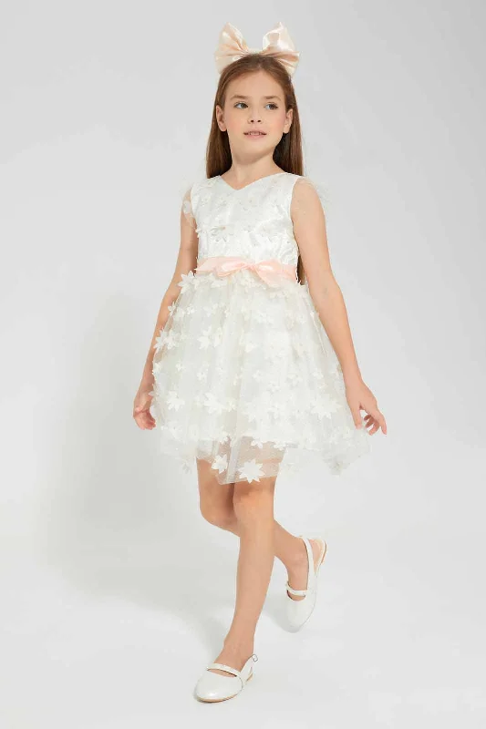 Price Break White Mesh Floral Dress