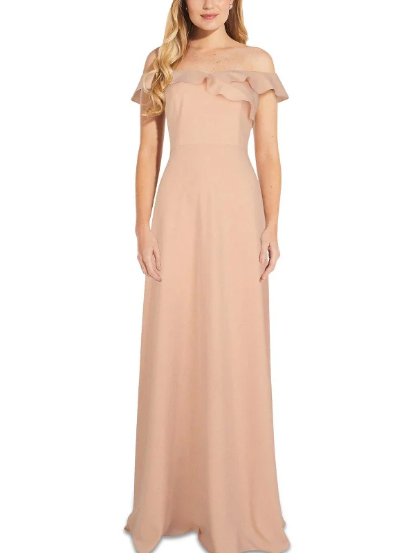 Blowout Deals Womens Ruffled Trim Maxi Evening Dress