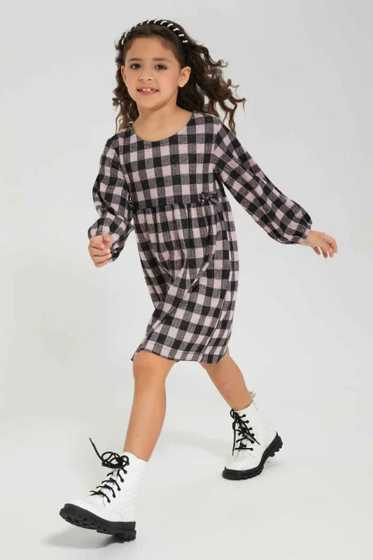 Price Smash Girls Grey Checkered Dress