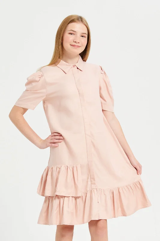 Limited Time Discount Senior Girls Pink Shirt Dress