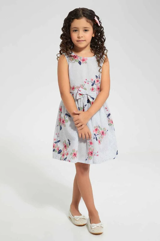 Price Fest Blue Floral Gathered Dress