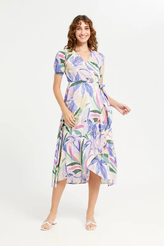 Price Blitz Women Multicolour Printed Ruffle Dress