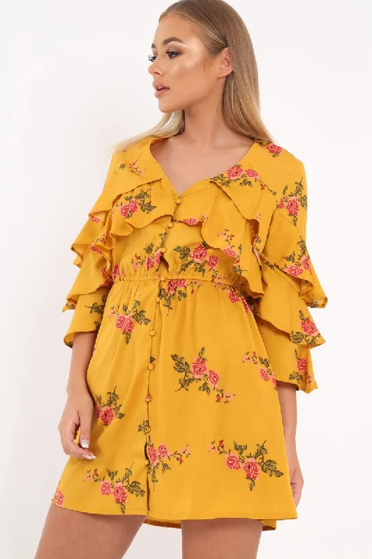Take Advantage Yellow Floral Button Up Dress - Jenine
