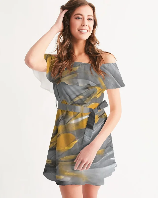 Act Now Black Sister Collection [Part 1 ] Women's All-Over Print Off-Shoulder Dress