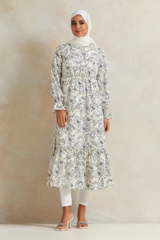 Unbeatable Prices Women Ivory Printed Tier Dress