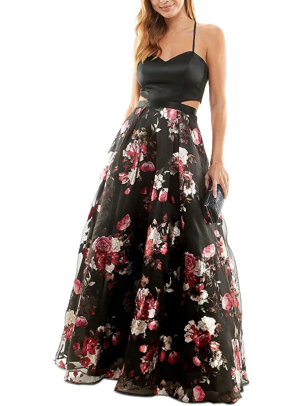Customer Appreciation Sale Juniors Womens Floral Open Back Evening Dress