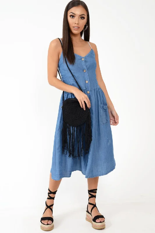 Price Cut Denim Button Up Dress - Lilyanne