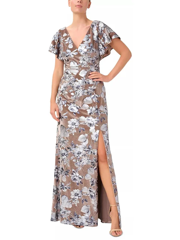 Instant Discount Petites Womens Velvet Long Evening Dress