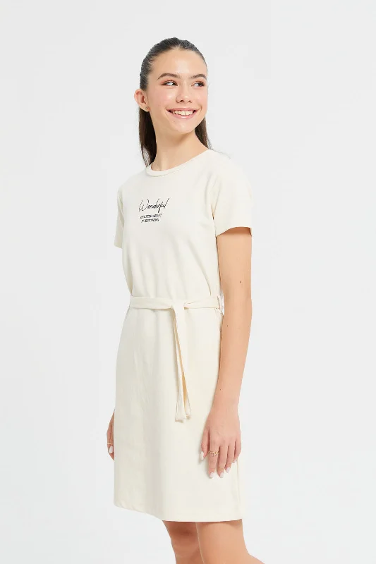 Reduced Prices Senior Girls Ivory Basic Interlock Dress With Belt