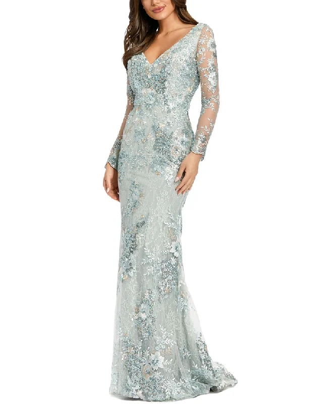 Limited Quantity Mac Duggal Embellished V Neck Illusion Gown