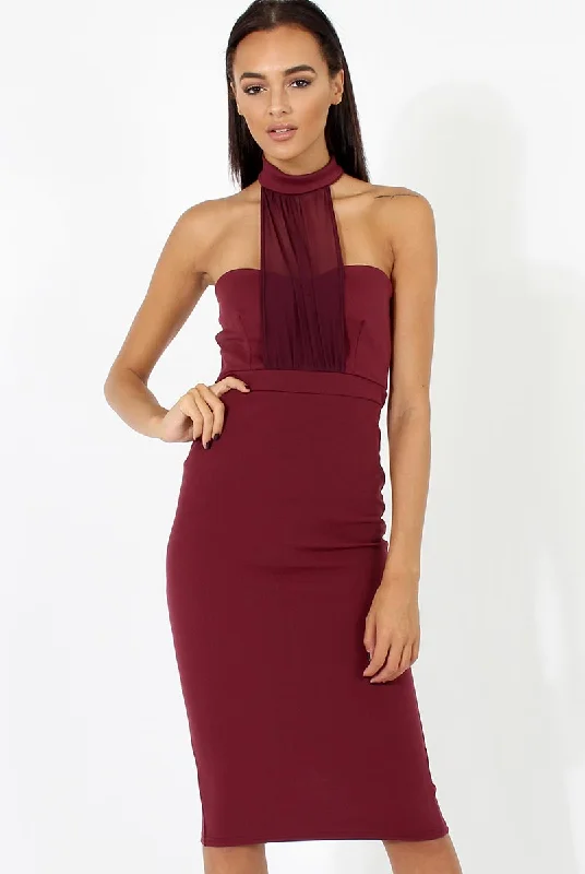 Quick Sale Aubergine Choker Bandeau Mesh Dress - Alva