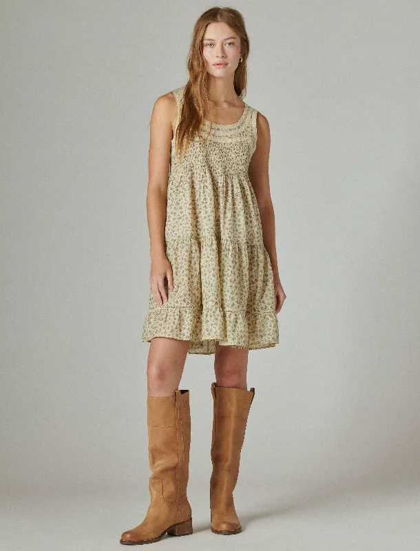 Deal Mania Lucky Brand Women's Floral Embroidered Tiered Mini Dress