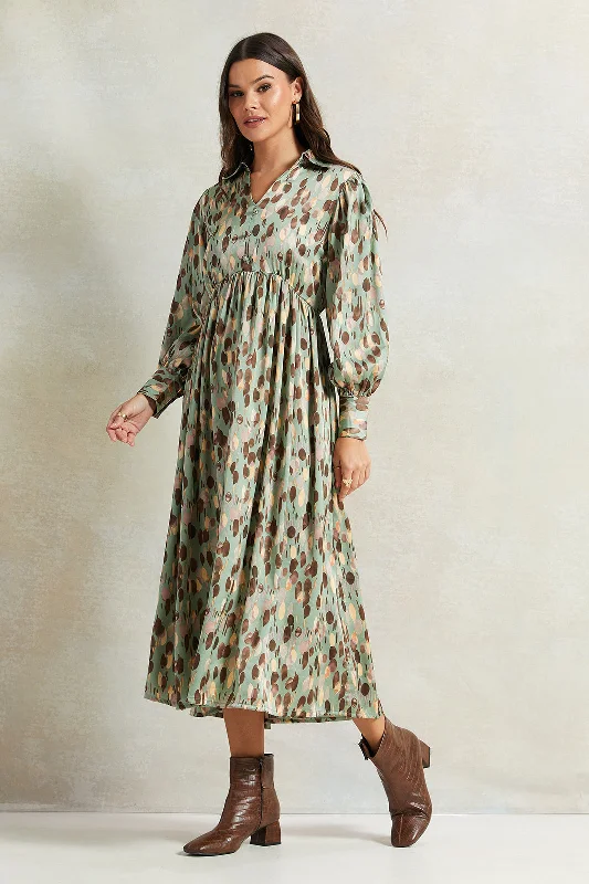 Savings Alert Women Mint Printed Collared Dress