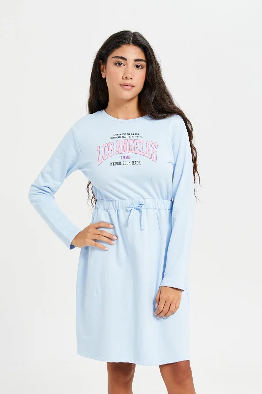Savings Bonanza Senior Girls Blue Printed Knitted Dress