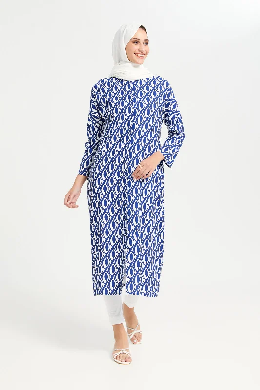 Savings Bonanza Women Blue Printed Shirt Dress