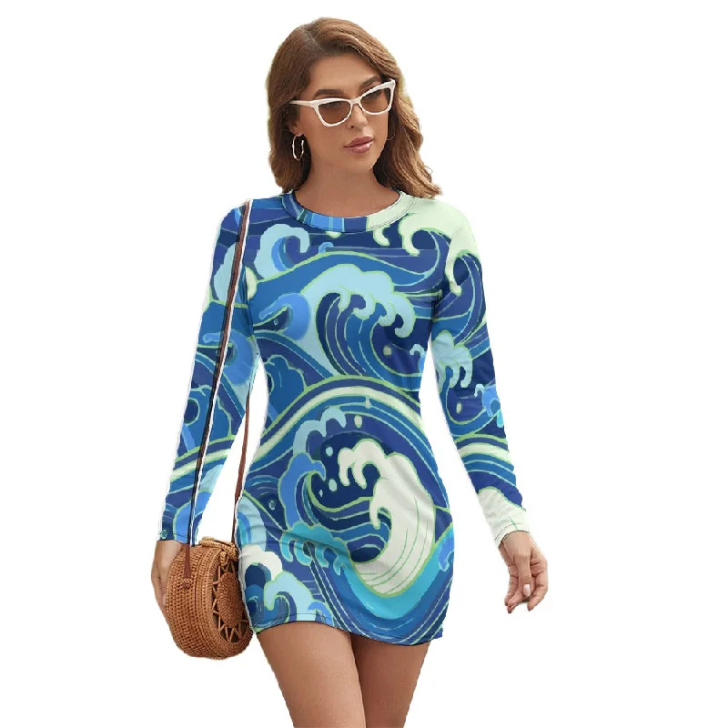 Deal Frenzy Women's Long Sleeve Round Neck Slim Dress