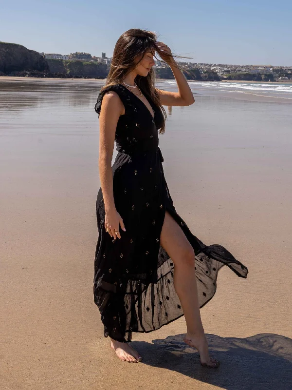 Clearance Items South Beach Lagos Sequin Wrap Midi Beach Dress / Black