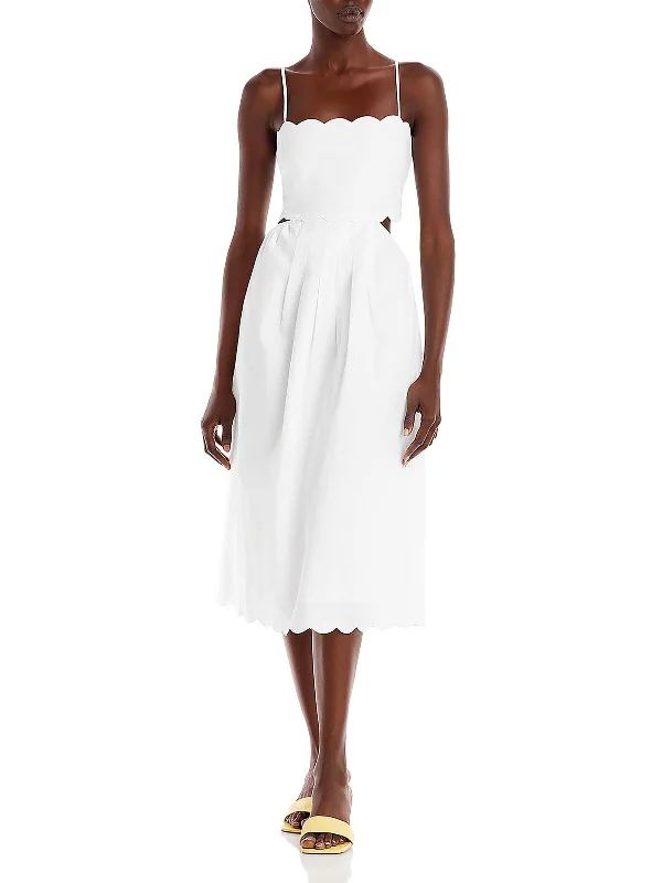 Loyalty Reward Womens Linen Blend Cut-Out Midi Dress